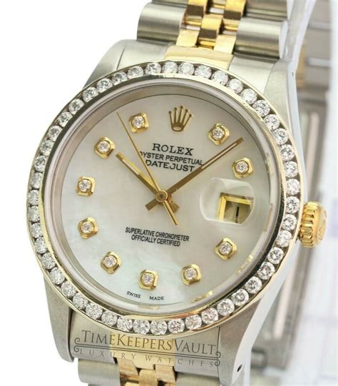 rolex diamond datejust mens watch 16233 g|Rolex 16233 diamond bezel.